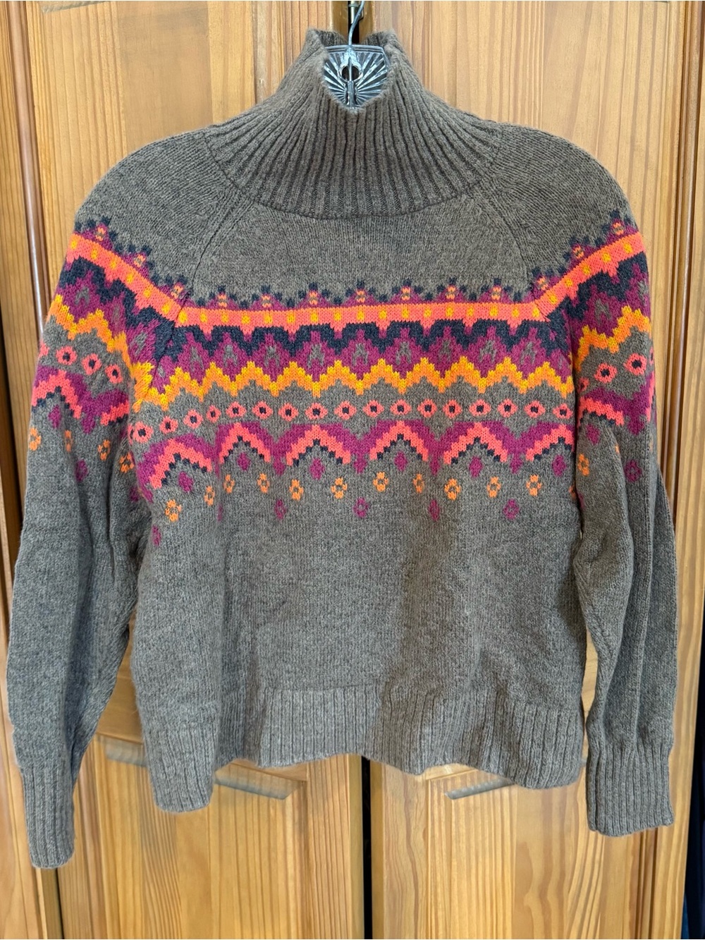 Lou & Grey for LOFT Turtleneck Raglan Pullover Sweater XS Grey and Multicolored